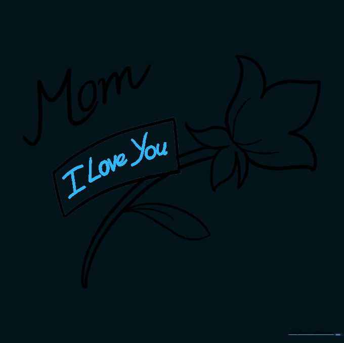 Adding the text I Love You inside the banner on the flower drawing.