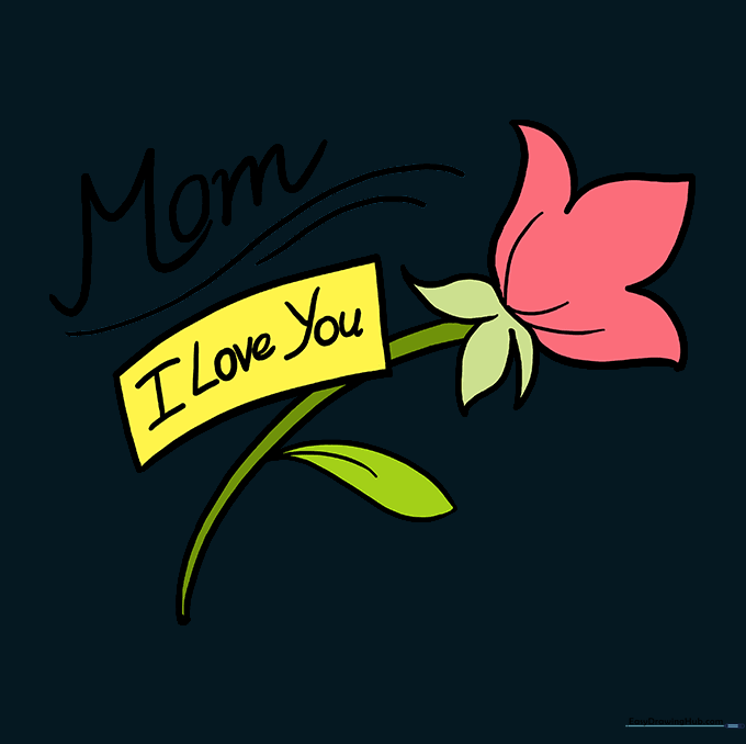 The completed Mother's Day flower drawing, fully colored with vibrant shades.