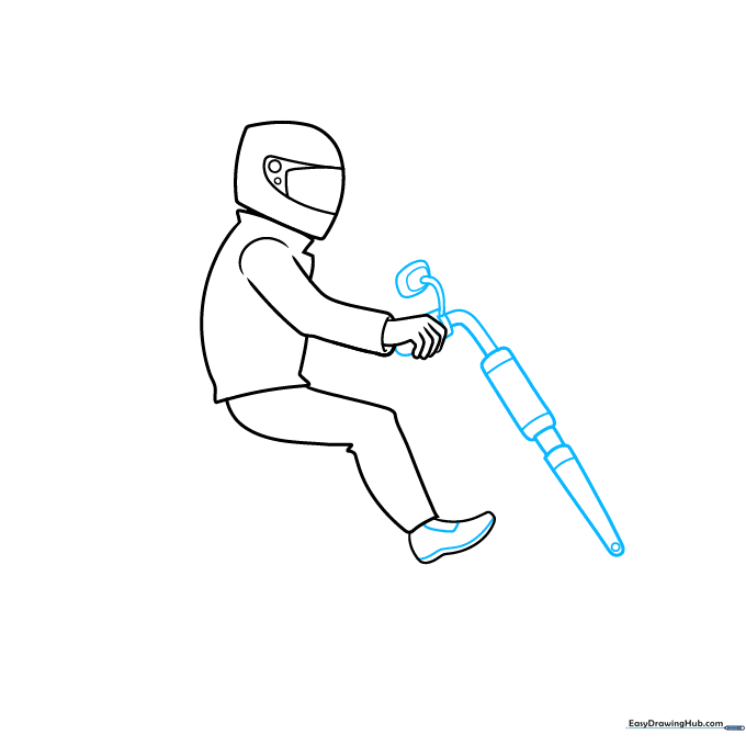 Adding the motorcycle handlebars and side mirror details to the rider sketch.