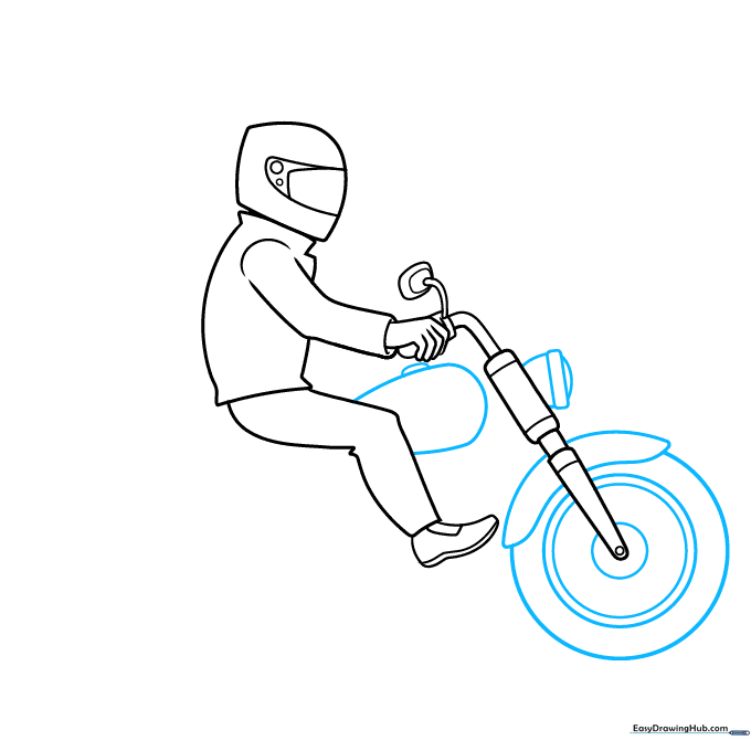Sketching the circular wheels and headlight assembly for the motorbike.