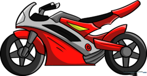 A colorful, finished cartoon motorcycle illustration.