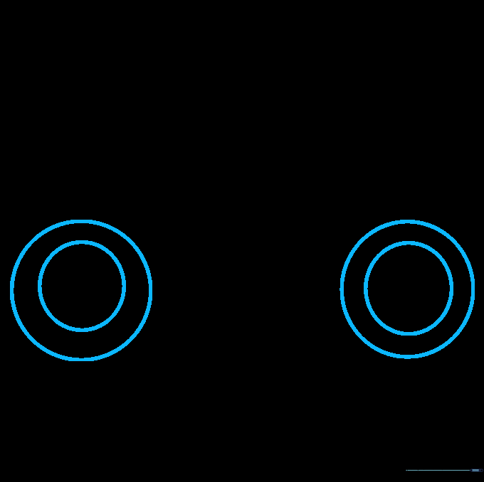 Two circles drawn side-by-side with smaller inner circles to represent motorcycle tires.