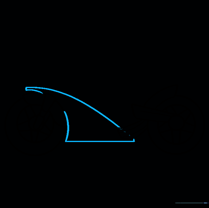 Main body frame connecting the front and rear wheels of the motorcycle.