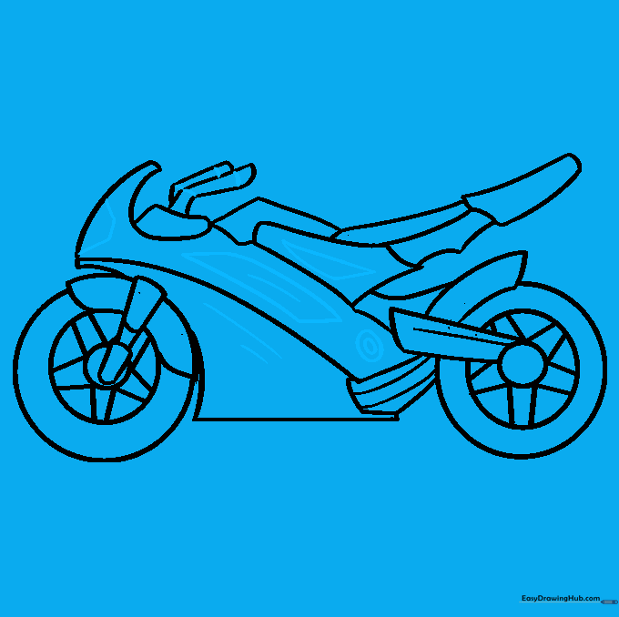 Final details including the headlight and engine components added to the motorcycle.