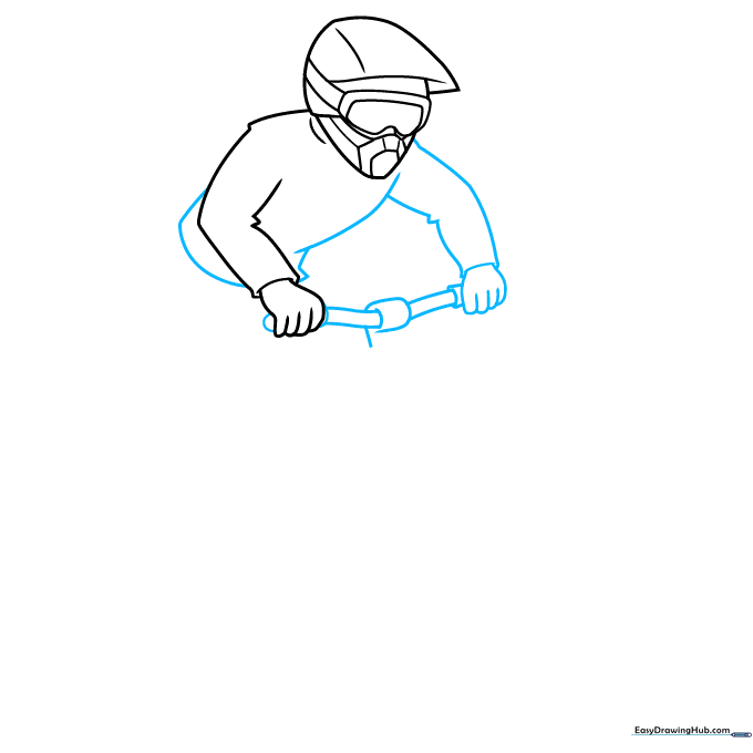 Step 3: Sketching the biker's hands gripping the handlebars, represented by cylinders.