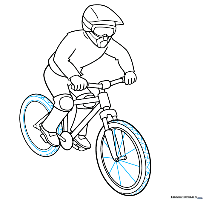 Step 8: Adding spoke details to the wheels to give the bike a realistic look.