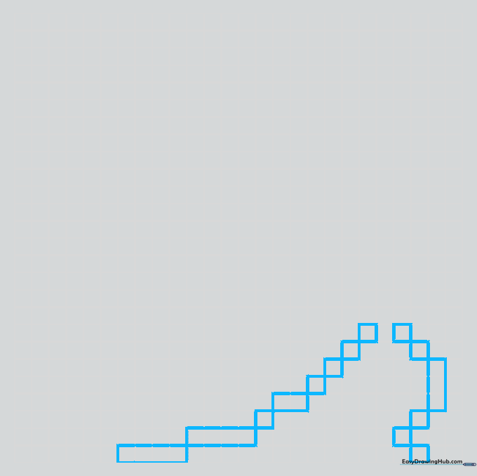 A grid-based drawing showing the beginning of a river path using connected squares.