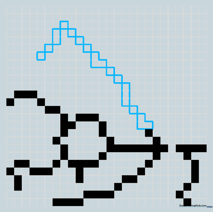 A large mountain peak drawn with pixelated blocks on a grid.
