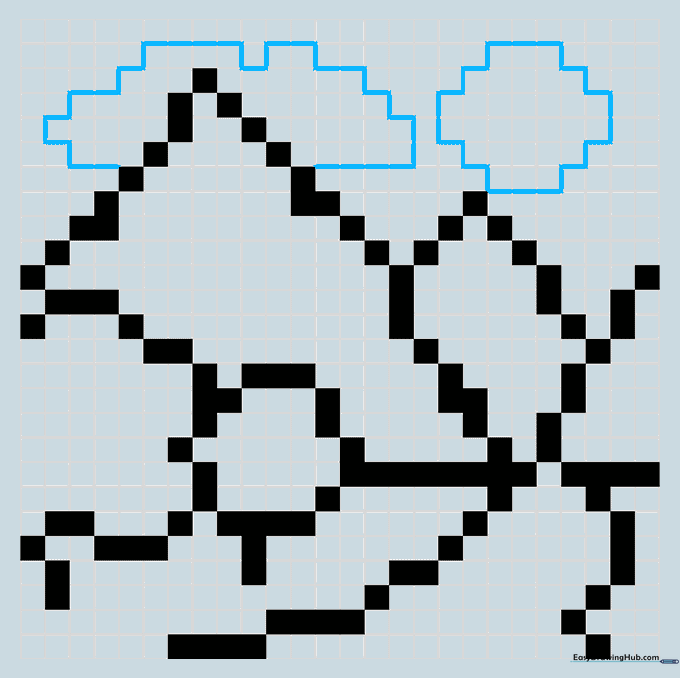 A pixelated sun and cloud added to the sky area of the drawing.