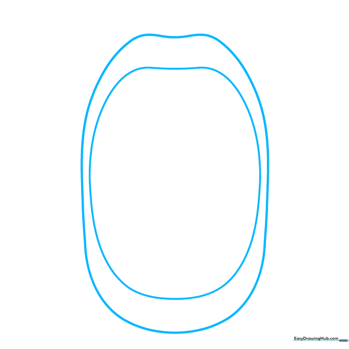 Pencil sketch showing the outline of an open mouth with two rounded shapes representing the lips.
