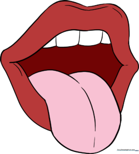 A finished, colored illustration of a mouth and tongue.