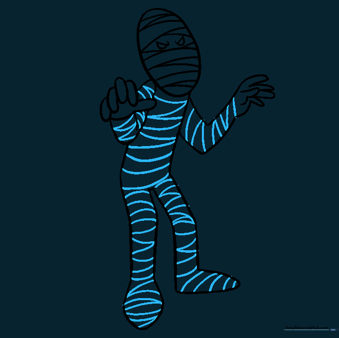 Adding crisscrossing bandage lines over the entire body of the mummy.