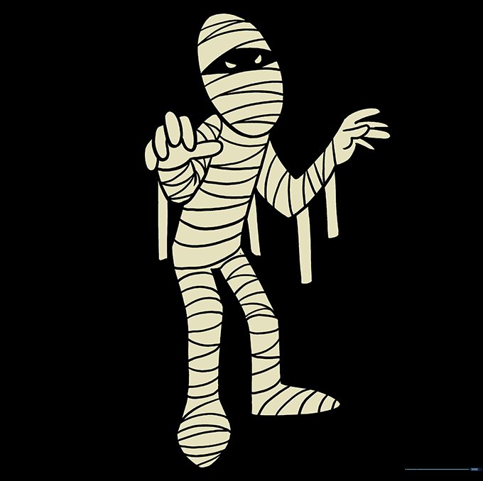 A fully colored mummy drawing with beige bandages and subtle shading.