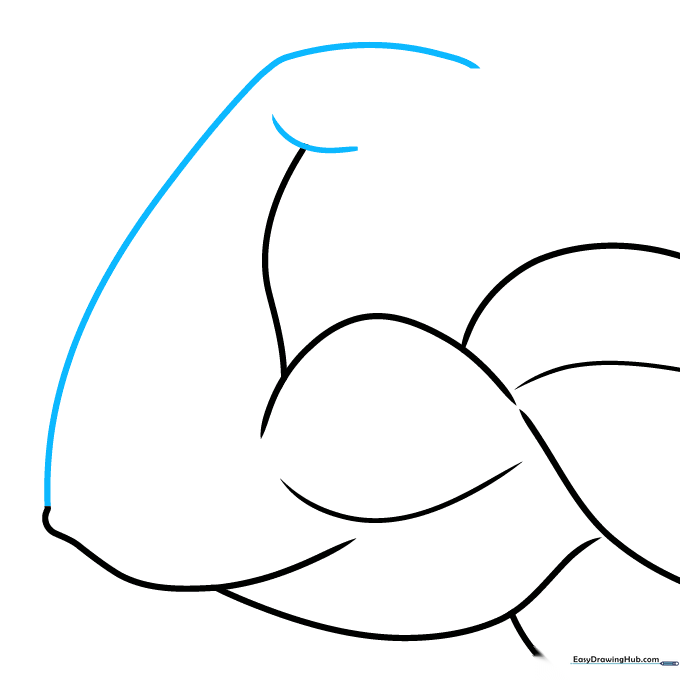 Connecting the elbow to the wrist and sketching the base shape for the hand.
