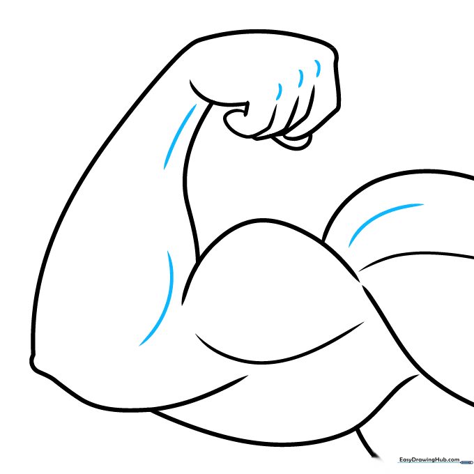 Adding muscle definition lines and knuckle details to the hand.