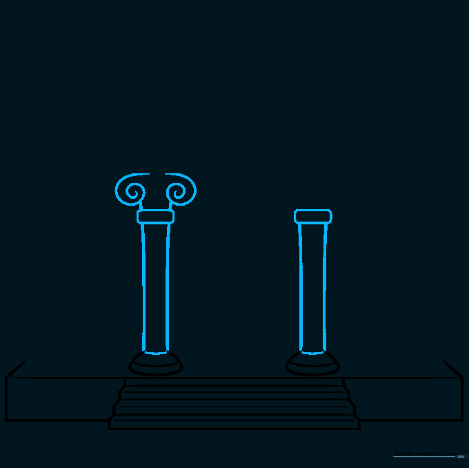 Adding vertical column shafts and rectangular capitals to the museum structure.