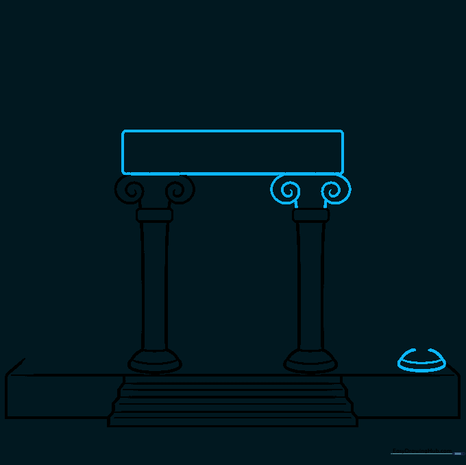 Adding a horizontal beam across the top of the columns to create the museum porch.