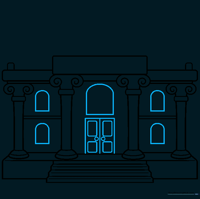 Adding the central double doors and arched windows to the front facade of the museum.