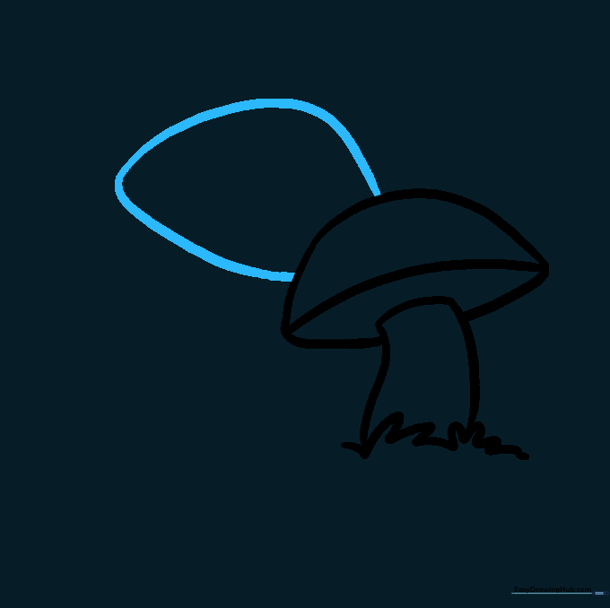 Sketching a second mushroom cap positioned behind the first one.