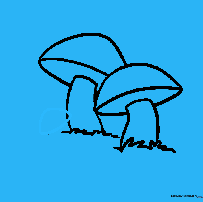 Sketching a small, third mushroom cap.