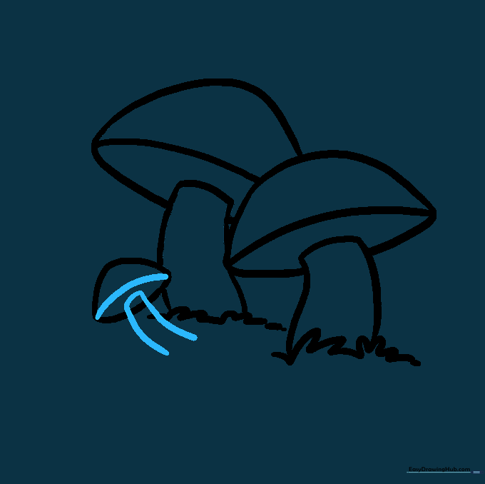 Adding the stem to the third, smallest mushroom.