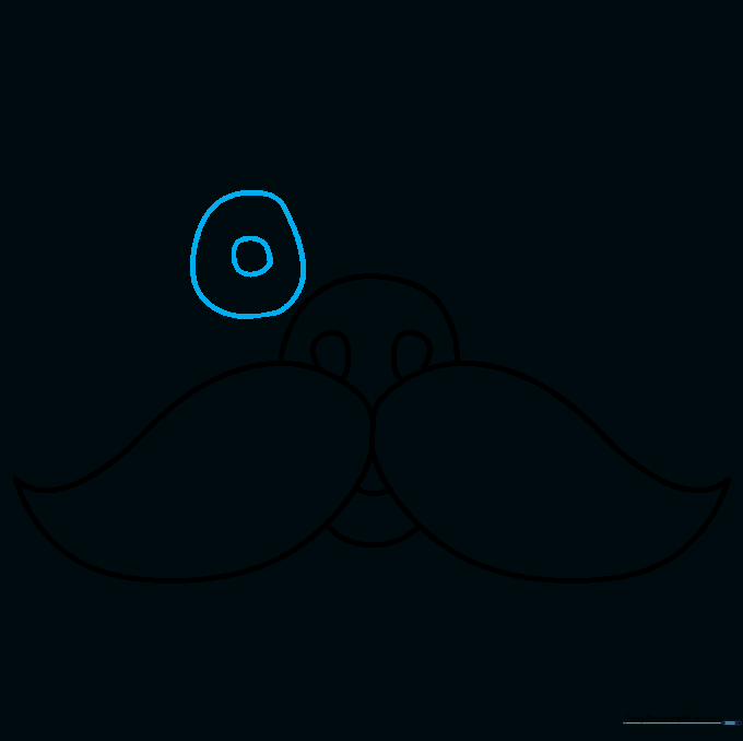 Drawing a circular eye with a pupil above the nose.