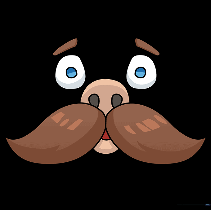 A fully colored cartoon face featuring a mustache.
