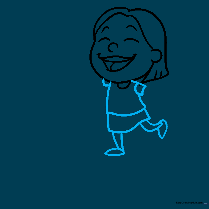 Sketch of a girl's body showing a skirt, legs, and shoes drawn with simple geometric shapes.