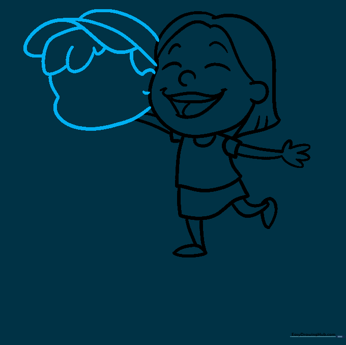 Sketch of a boy's head wearing a baseball cap, positioned next to the girl.