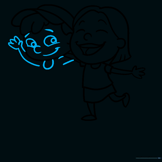 Sketch showing the boy's facial features and arms added to the composition.