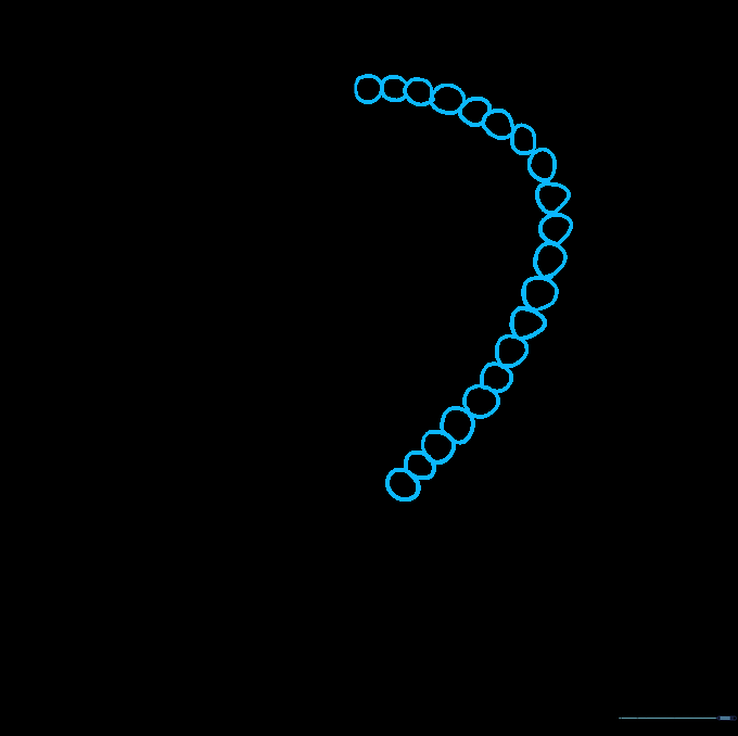 Drawing the necklace chain further to create a nearly closed loop of beads.