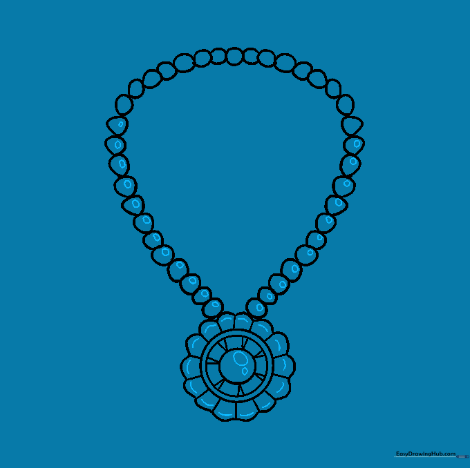 Adding small highlight circles to the beads and gemstone to create a reflective, shiny appearance.