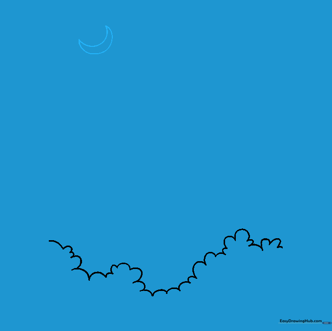 A simple crescent moon shape drawn with two intersecting curved lines.
