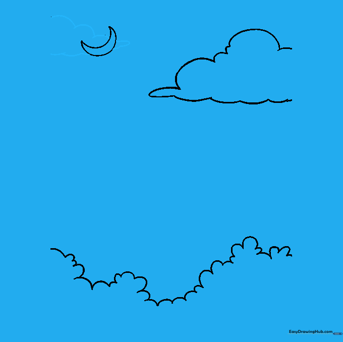 A cloud shape drawn behind the crescent moon to create a layered effect.