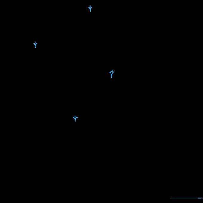 A variety of four-pointed star shapes added to the night sky.