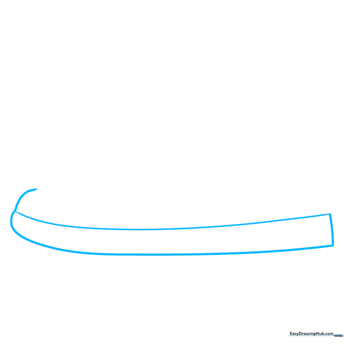 Pencil sketch showing the initial curved lines for the sole of a Nike Dunk sneaker.