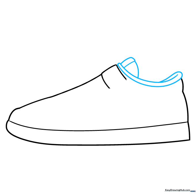 Adding the ankle collar and tongue details to the sneaker drawing.