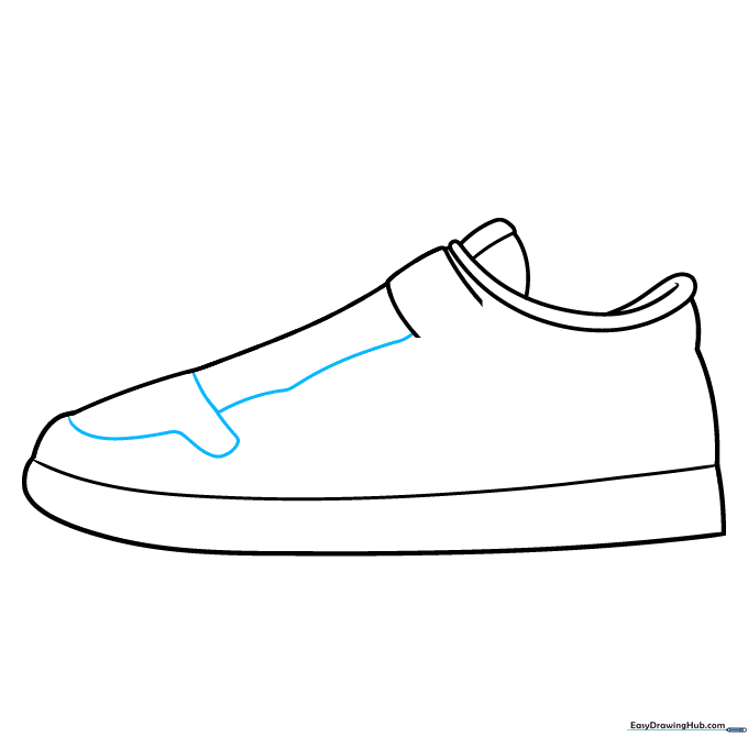 Adding the toe box and lace area details to the sneaker outline.