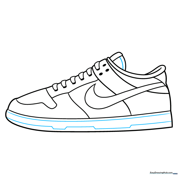 Adding texture lines to the sole and tongue of the sneaker.