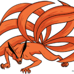 A vibrant, finished illustration of a nine-tailed fox character, ready for coloring.