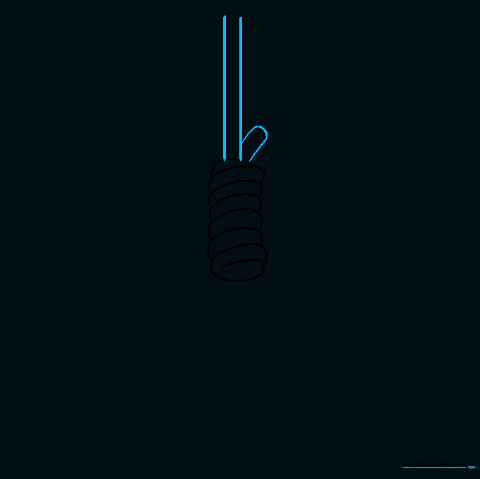 Drawing the vertical rope extending from the knot