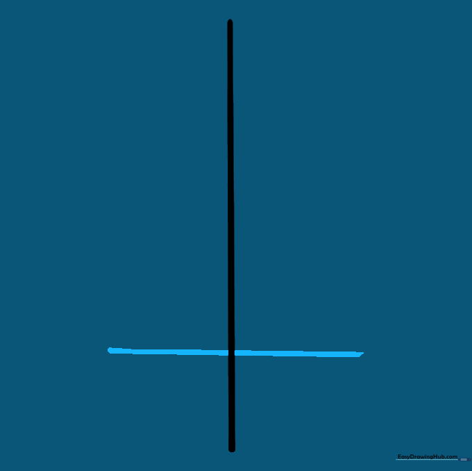 A T-shaped guide consisting of a vertical and horizontal line for nose placement.