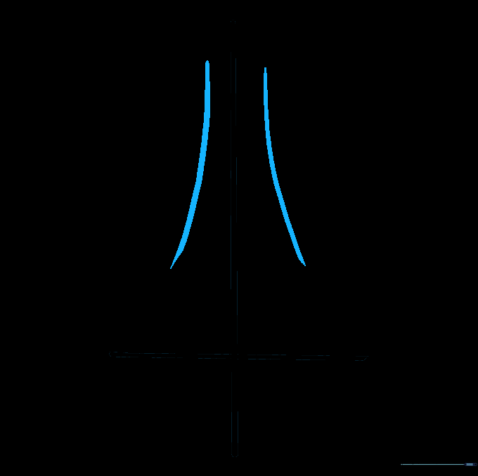 Two curved lines framing the vertical guide to create the nose bridge shape.