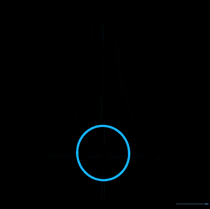 A circle drawn at the intersection of the guide lines to define the nose tip.