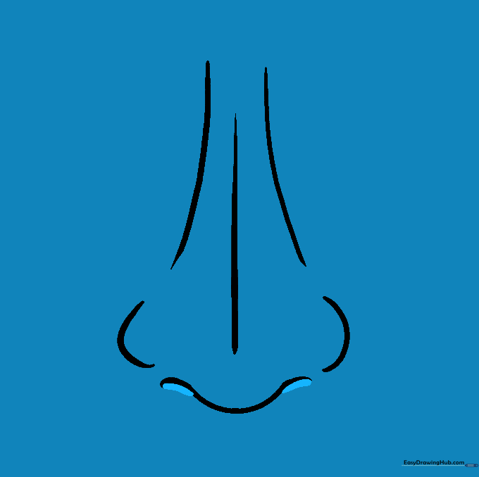 The finished line art of a nose with shaded nostrils.