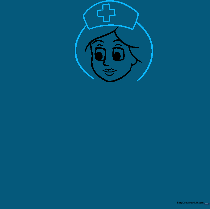 Drawing the nurse's cap with a cross symbol on the head.