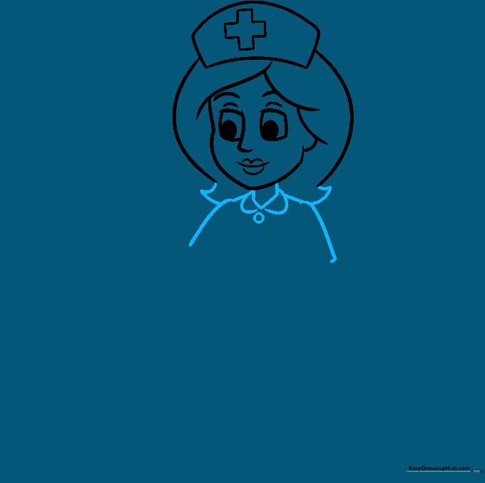 Adding the nurse's uniform collar, button, and shoulder lines.