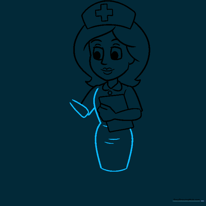 Adding torso and skirt details with fabric texture lines.