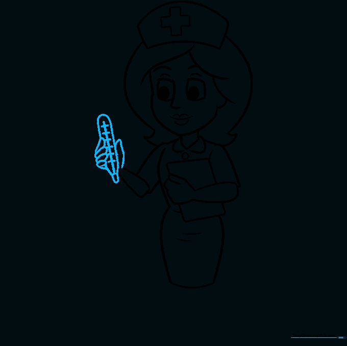 Drawing a thermometer being held by the nurse's hand.