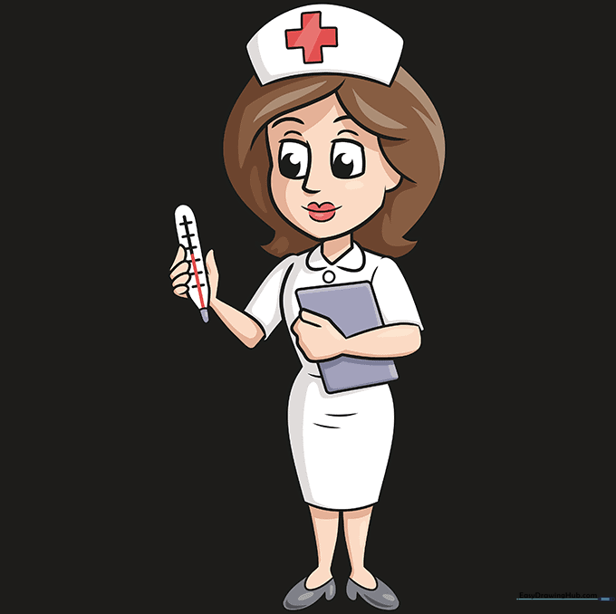 Final colored cartoon nurse drawing.